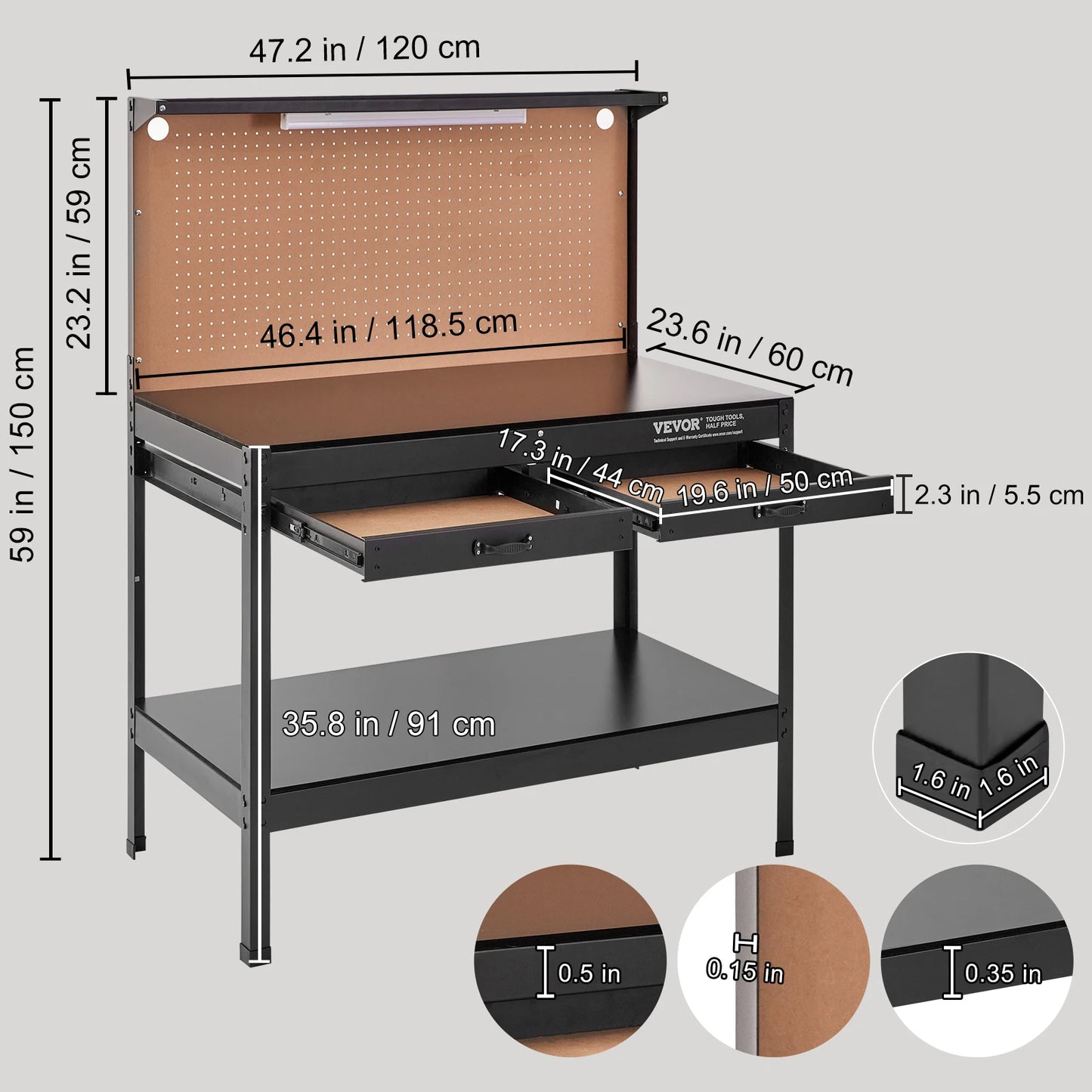 2000lbs Hardwood Workbench for Garage Office Workshop