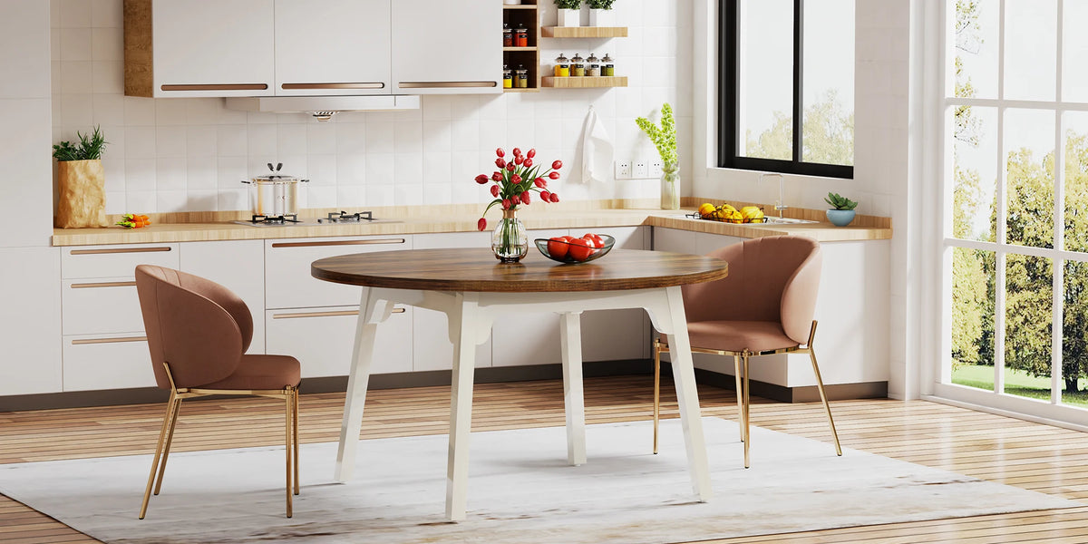 46-Inch Wood Kitchen Table with Sturdy Metal Base