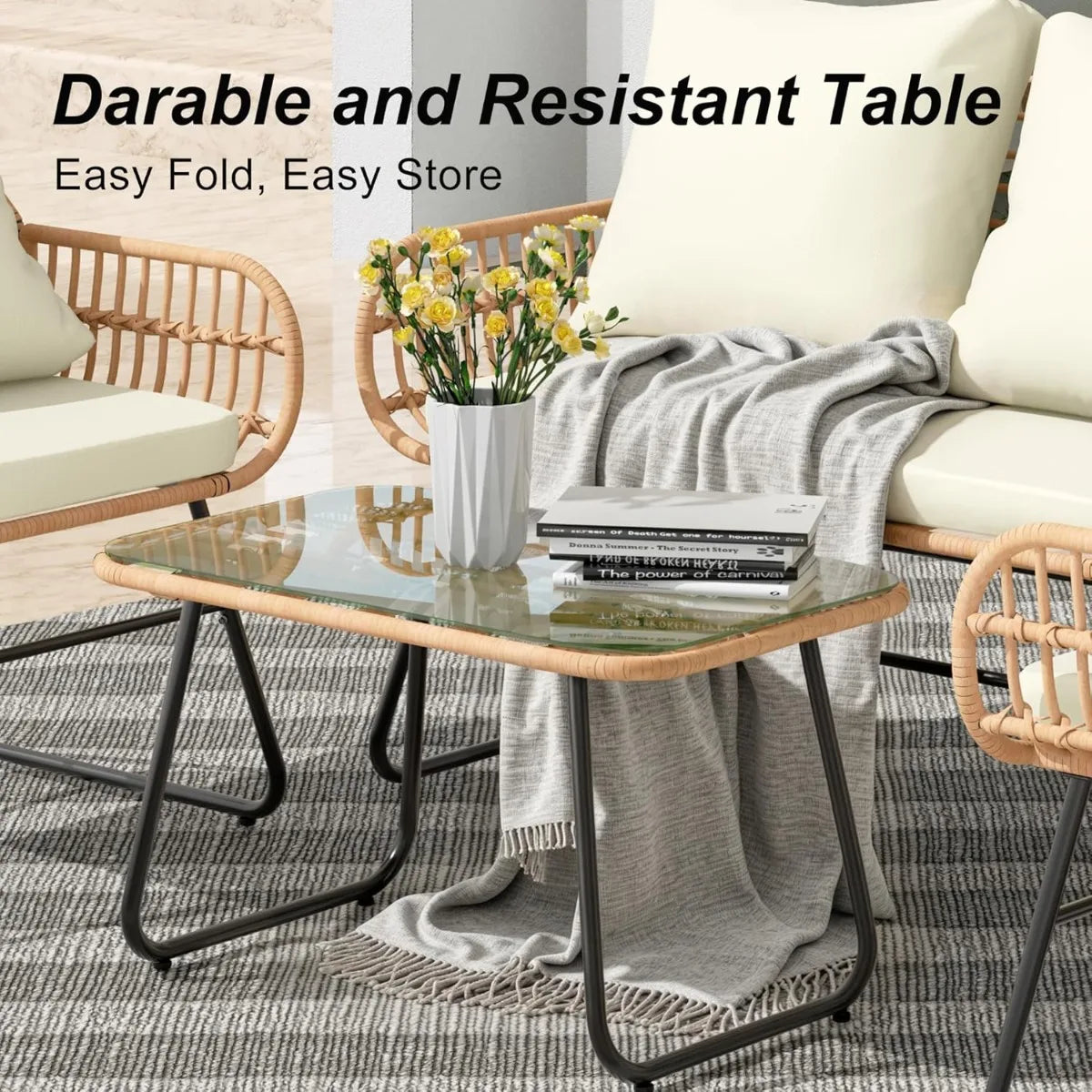 4-Piece Wicker Outdoor Patio Furniture Set with Cushions