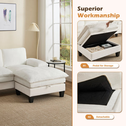 122-Inch 6-seats Double Foam Cushion Convertible Sectional