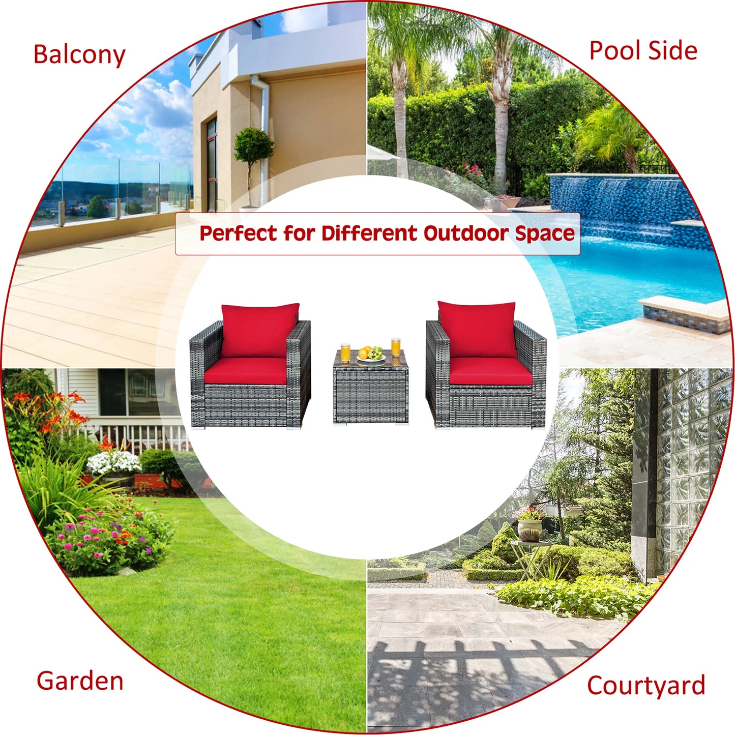 3 PC Patio Rattan Furniture Bistro Set
