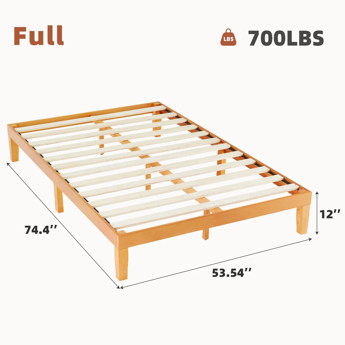 Solid Wood Bed Frame with Sturdy Slats