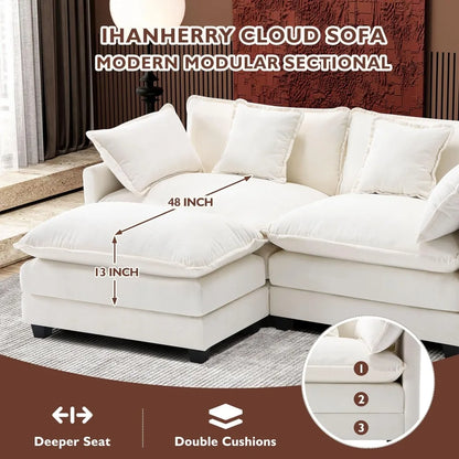 77" L Shaped Modern 3-seated Sofa Modular Sectional with Ottoman