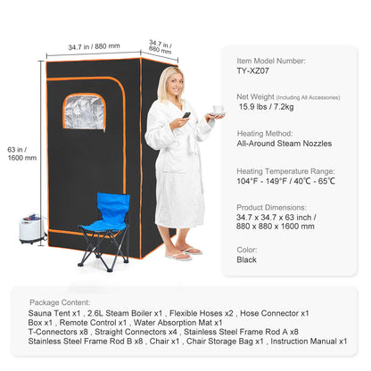 1200-Watt Compact Portable Steam Sauna Tent with Remote Control