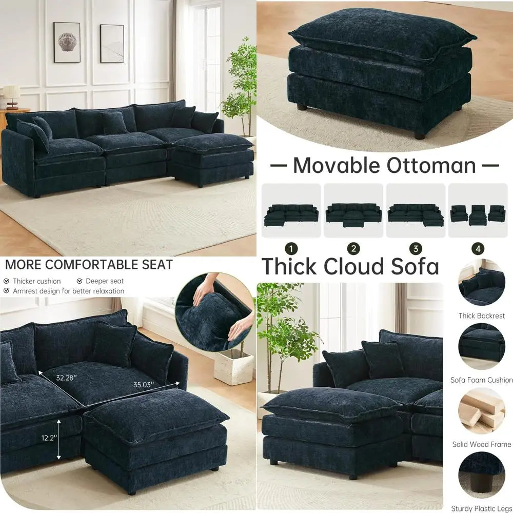112.2" L-Shaped Sectional Sofa with Movable Ottoman