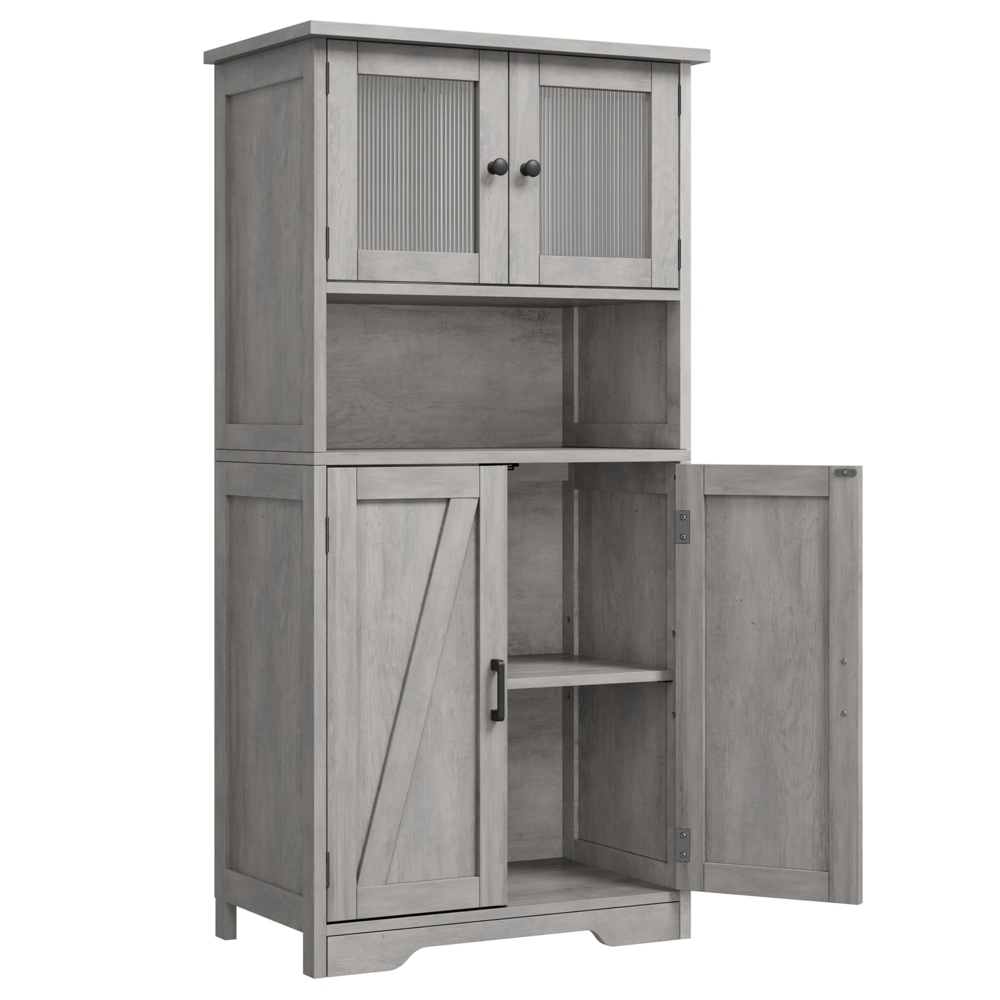 Freestanding Pantry Storage Cabinet with Glass Doors