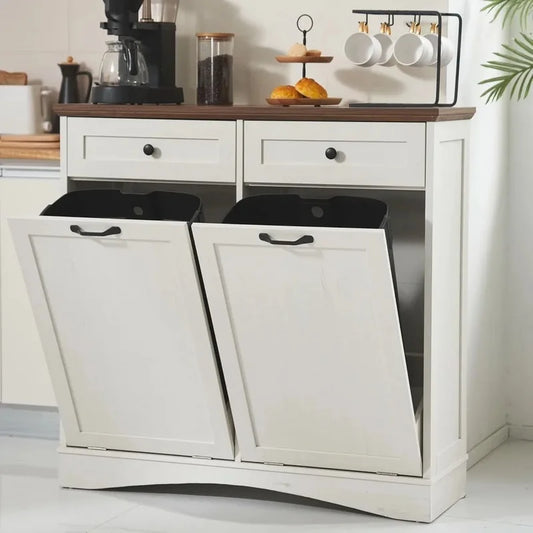 Freestanding Kitchen Trash Cabinet with Double Tilt-Out Design