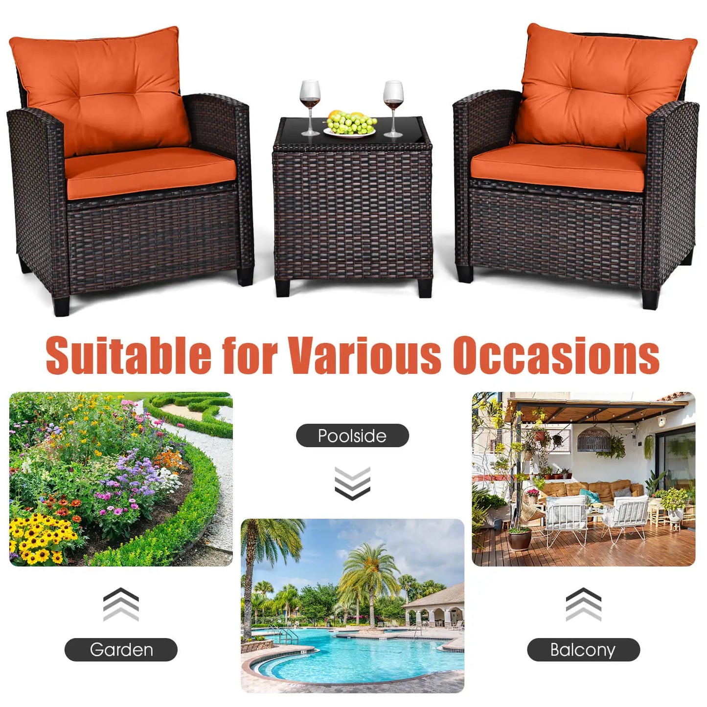 3 PCS Patio Rattan Furniture Set