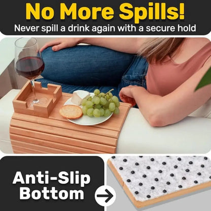 Bamboo Wood Sofa Armrest Tray Anti-Slip