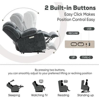 Large Power Lift Chairs Recliners for Elderly with Heat ＆ Massage