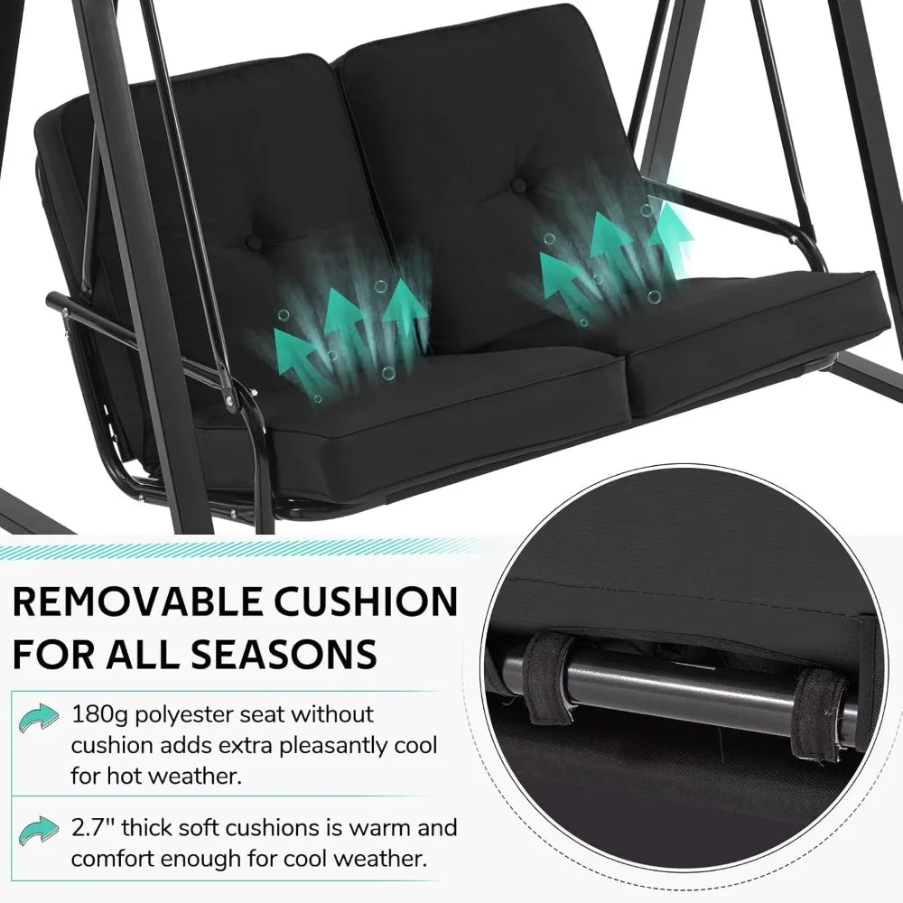 2 Seat Outdoor Patio Swing Chair Adjustable Canopy