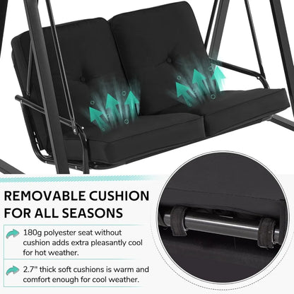 2 Seat Outdoor Patio Swing Chair Adjustable Canopy