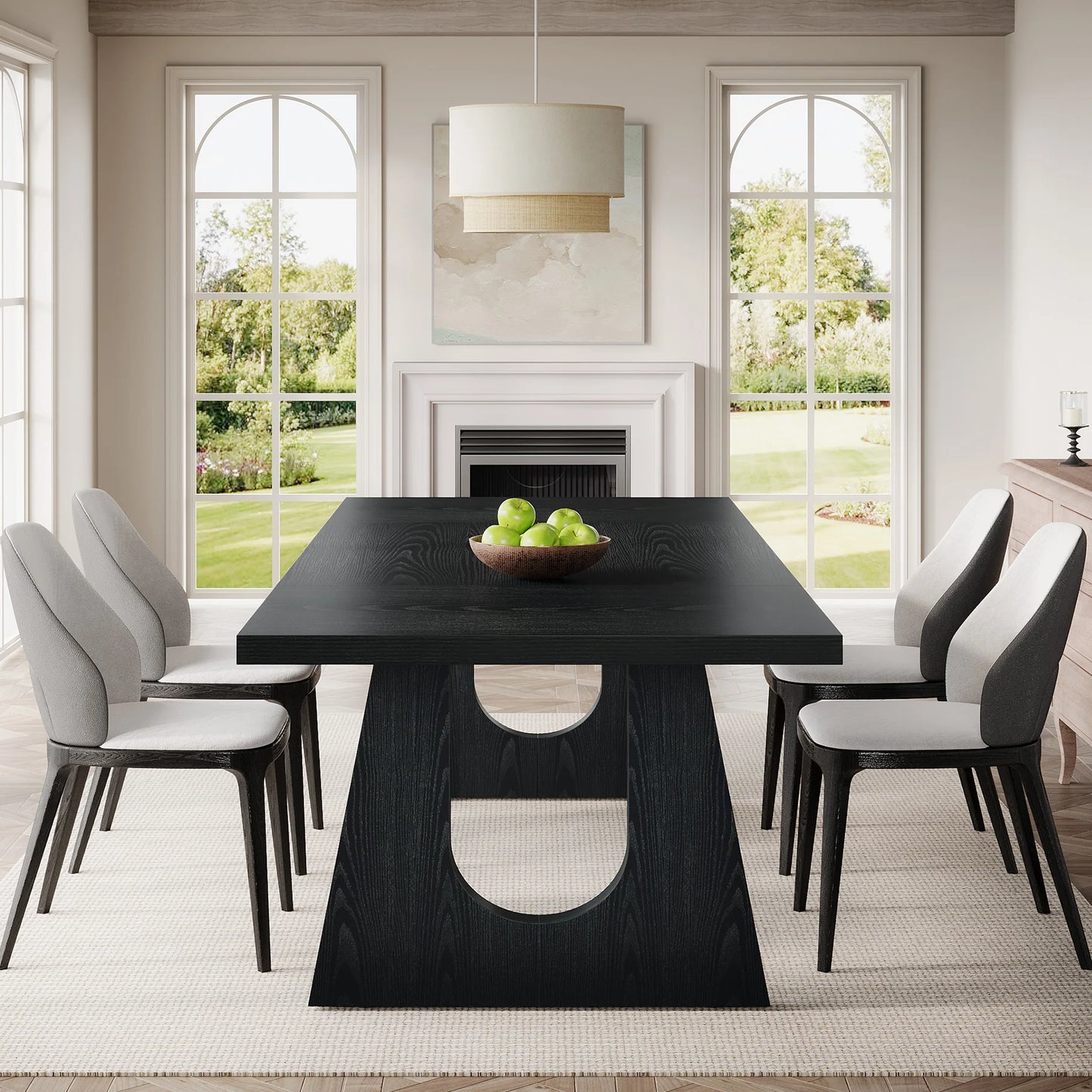70.9-Inch Wood Rustic Rectangular Table with Black Wooden Legs