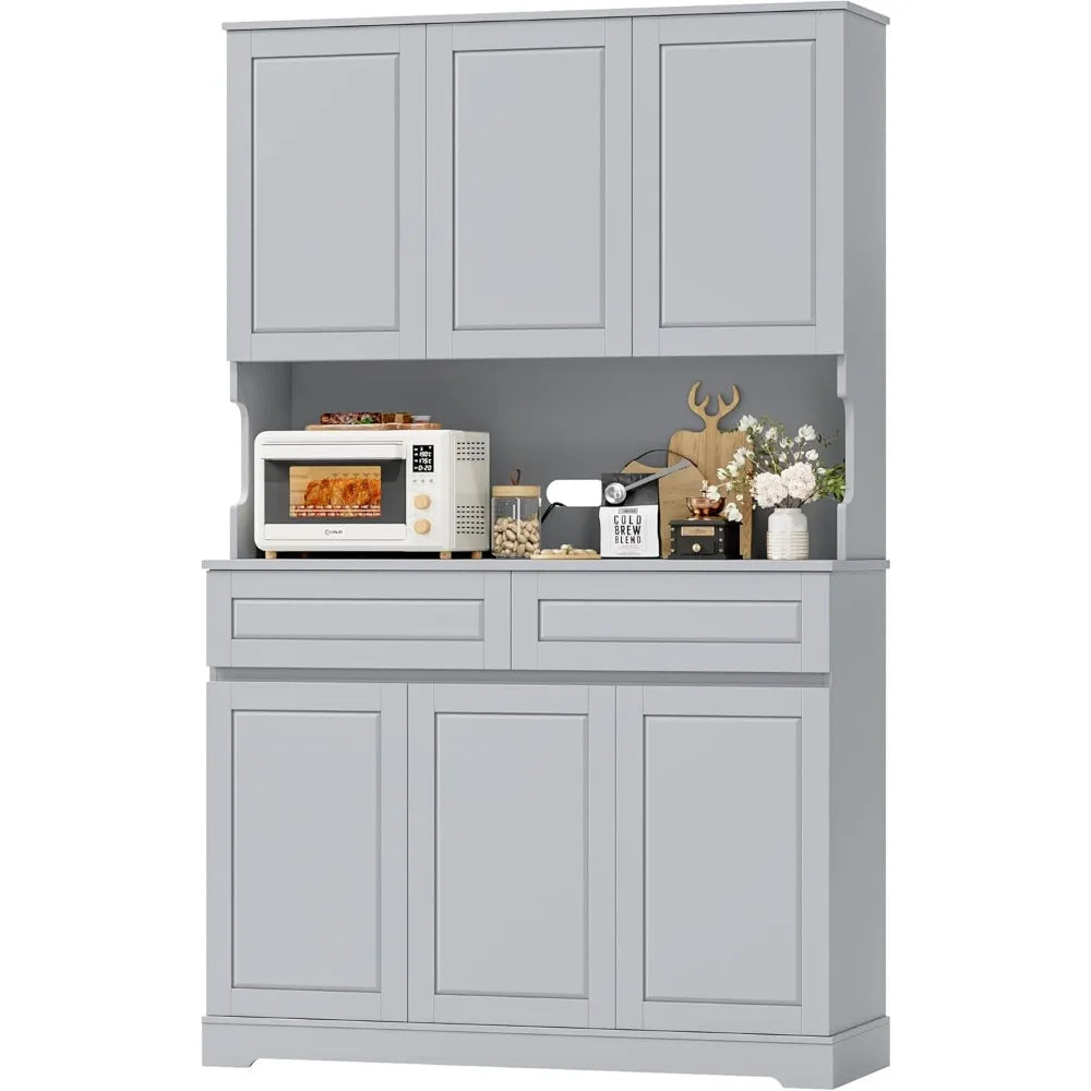 74" Tall Kitchen Pantry Cabinet with 6 Doors and 2 Drawers