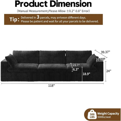 118" 3-Seater Modular Sectional with Plush Corduroy Fabric