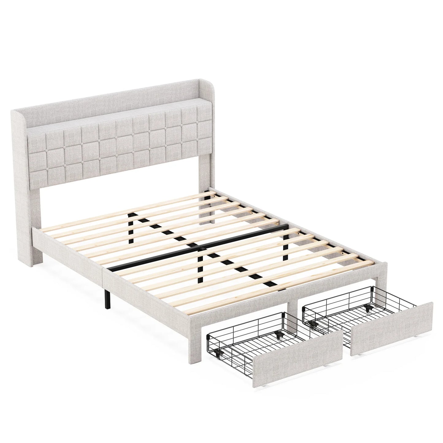 Upholstered Platform Bed Frame Wooden Slats Support 1323 lbs.