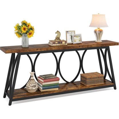 70.9 inch Long Console Table with 2 Tier Storage Shelf