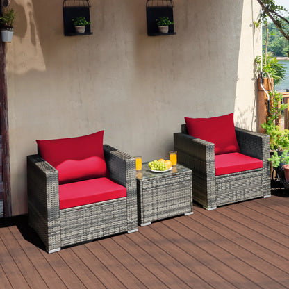 3 PC Patio Rattan Furniture Bistro Set