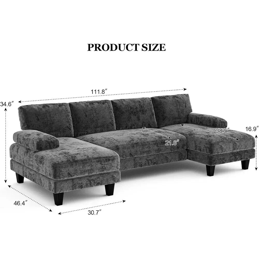 111 Inch U Shaped Sectional Couches with Double Chaise