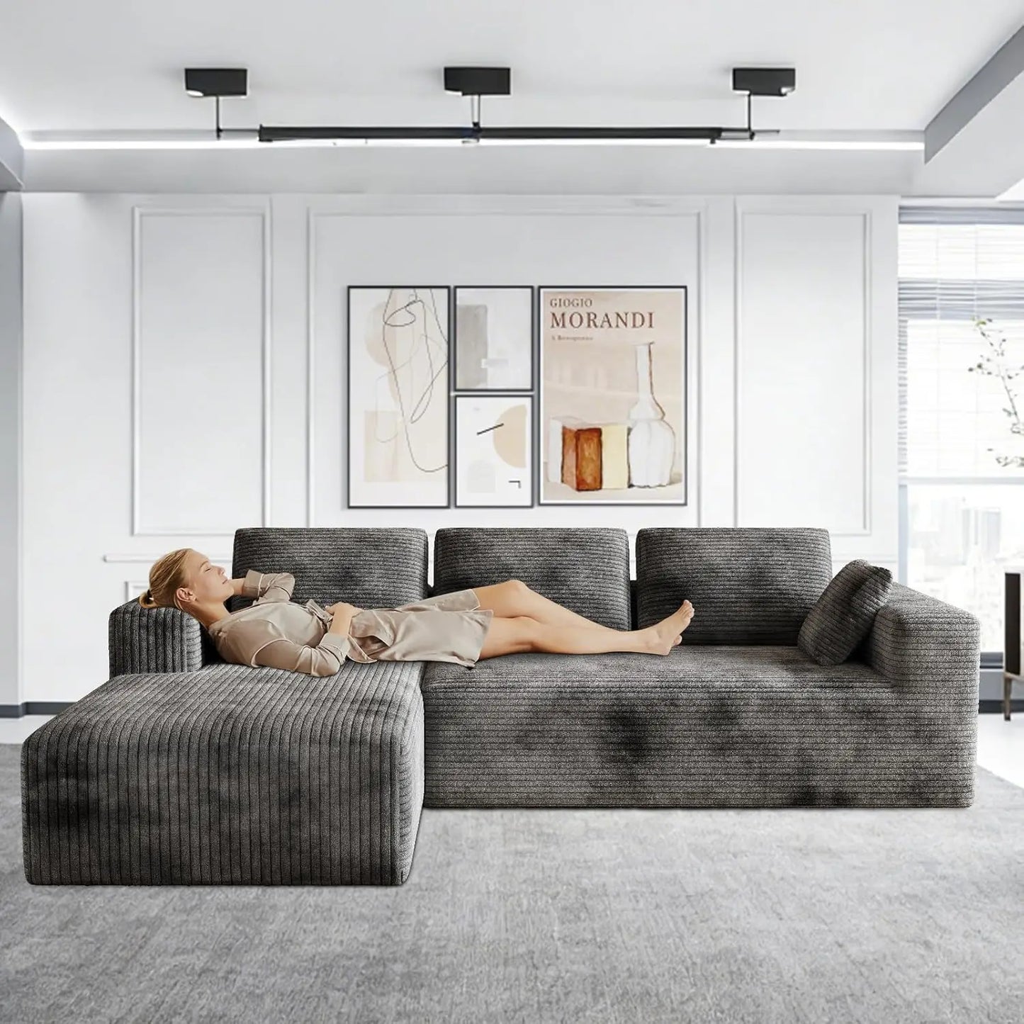 106" Corduroy Sectional with Oversized Chaise