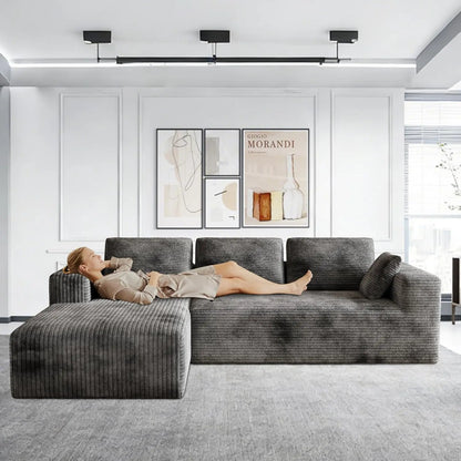 106" Corduroy Sectional with Oversized Chaise