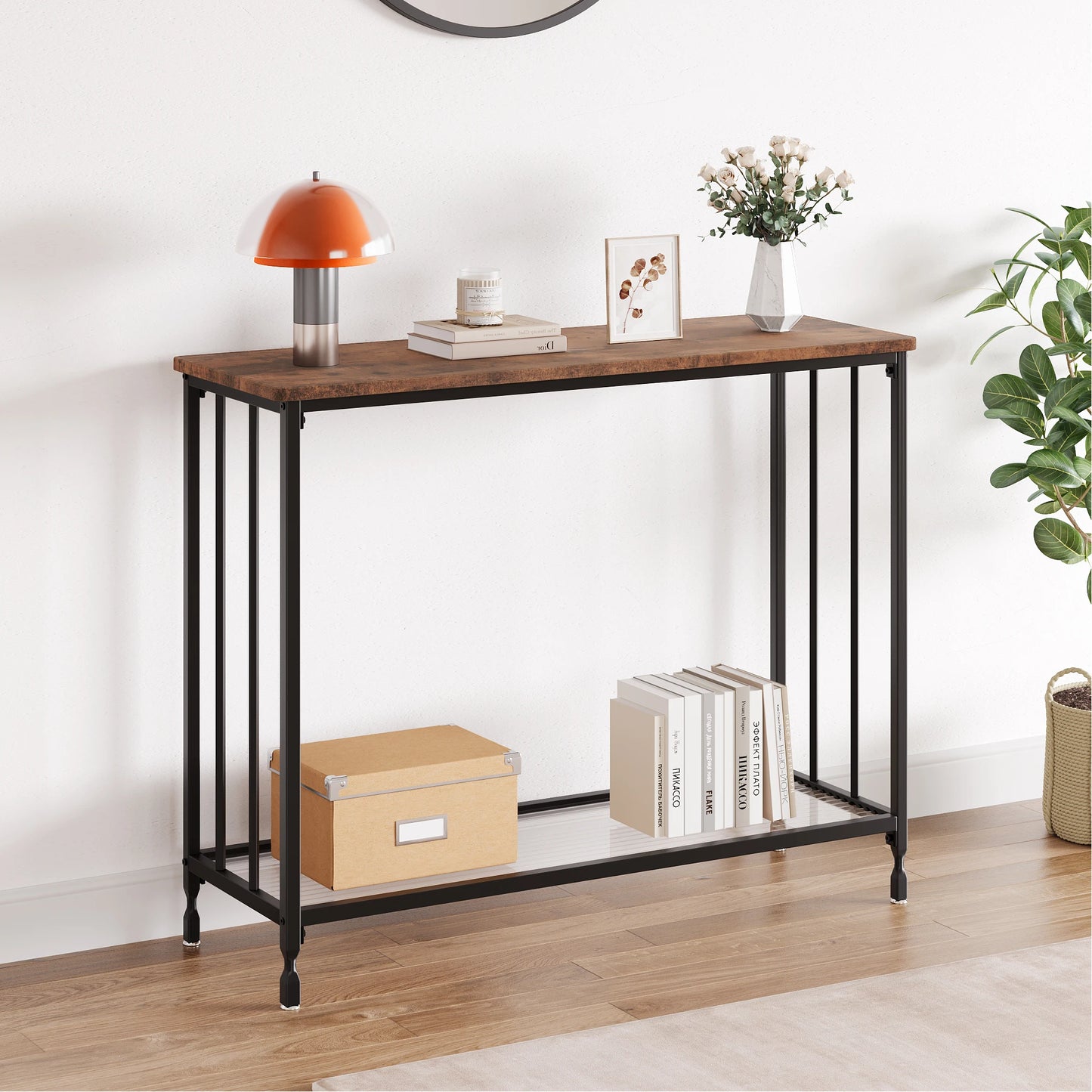 Narrow Entryway Console Table with Glass Shelf