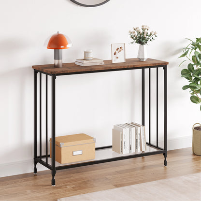 Narrow Entryway Console Table with Glass Shelf
