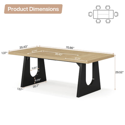 70.9-Inch Wood Rustic Rectangular Table with Black Wooden Legs