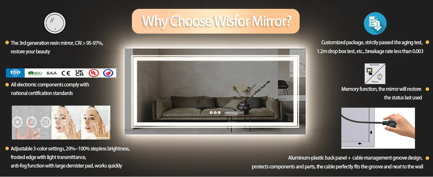 40x24 Inch LED Mirror with Front Light and Backlit