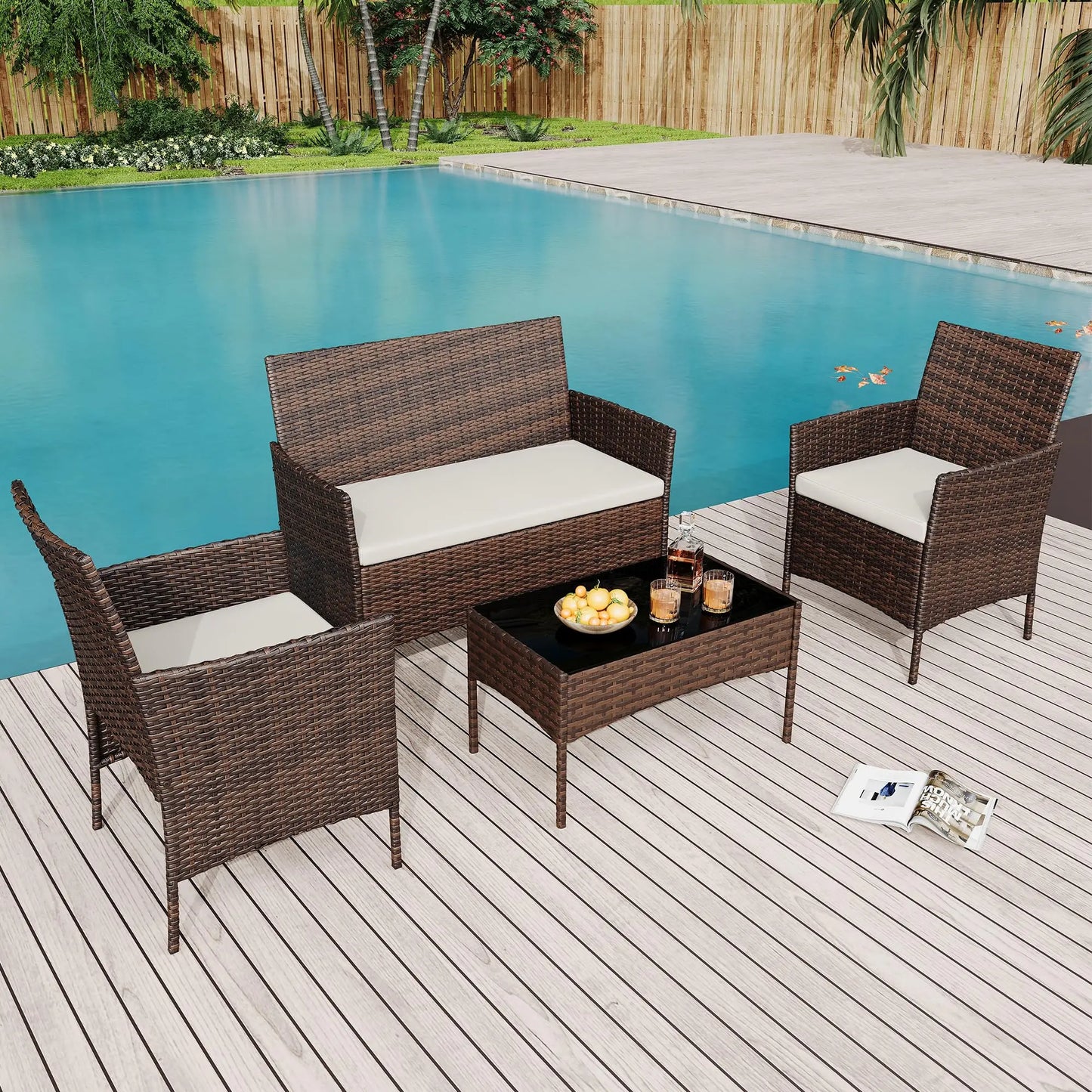 4 Piece Patio Furniture Set with Cushions