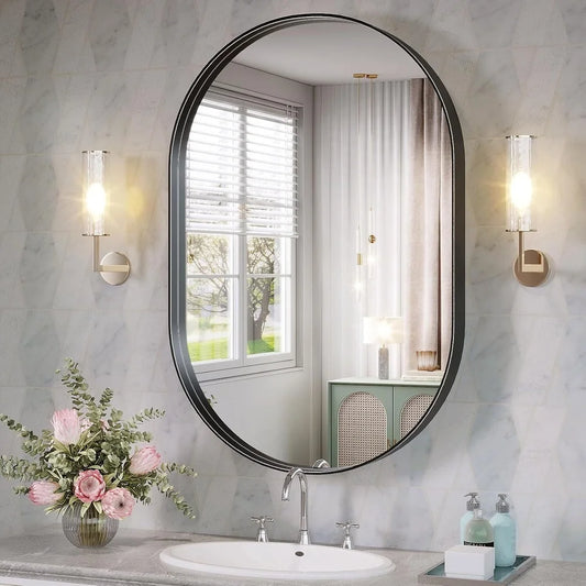 22"x38" Oval Bathroom Shatterproof Aluminum Alloy Mirror