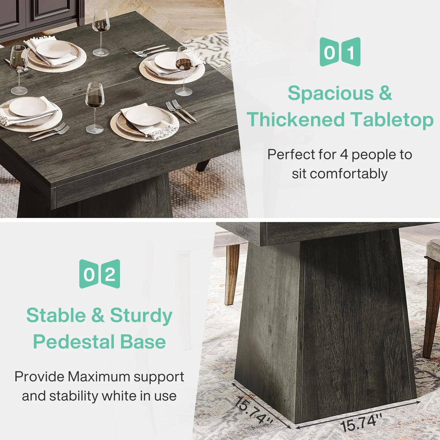 31.5-Inch Small Dinner Table with Sturdy Pedestal Base