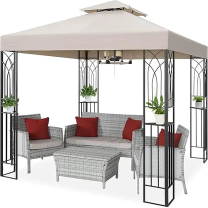 8x8 Outdoor Patio Gazebo with Corner Shelves