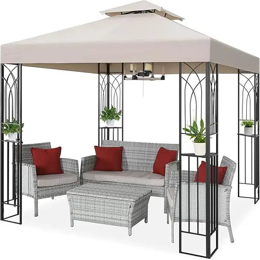 8x8 Outdoor Patio Gazebo with Corner Shelves