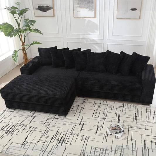111'' Modern Sectional Sofa, L-Shaped Corduroy Couch