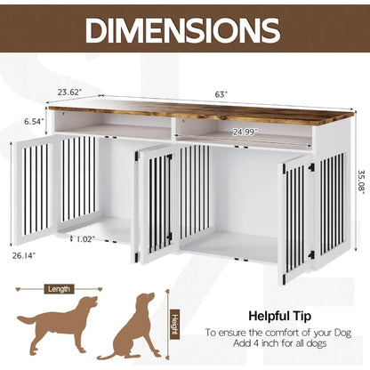 72'' Indoor Dog Kennel with 4 Doors for Large/Medium Dogs