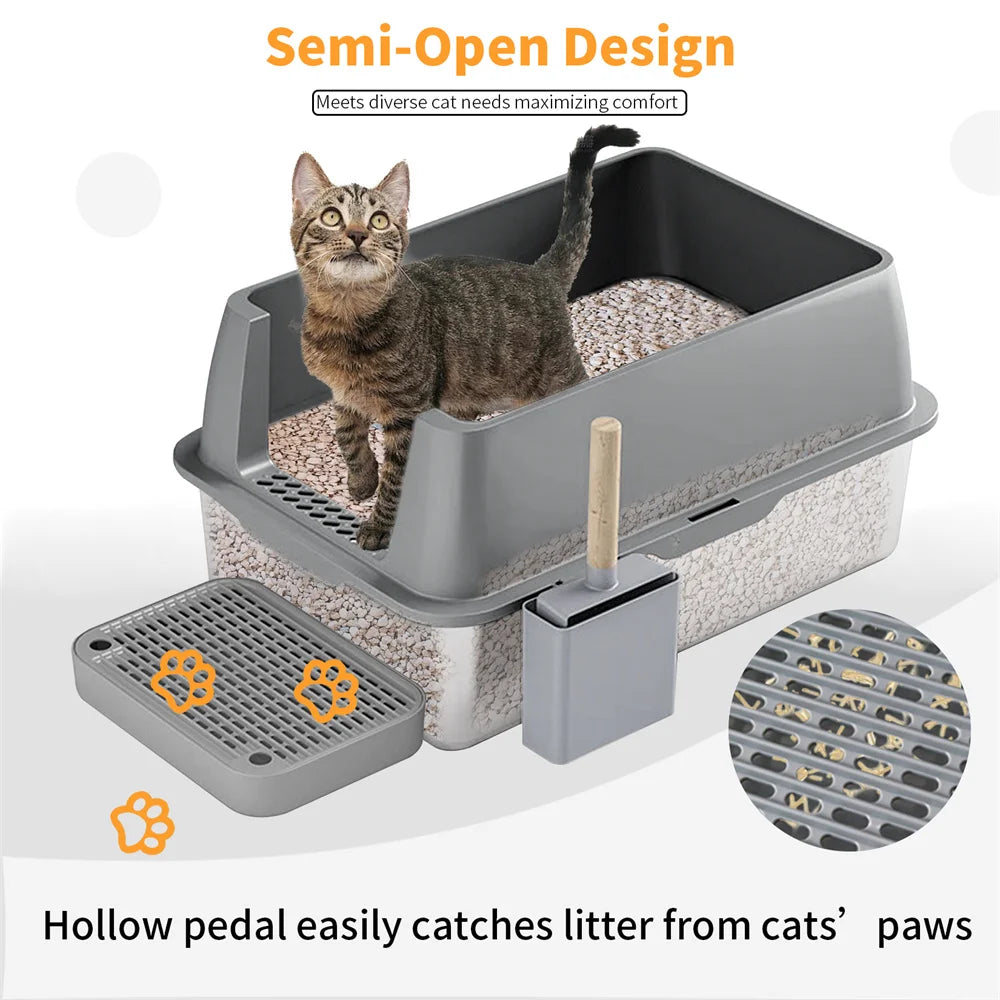 XXL Stainless Steel Cat Litter Box Easy Cleaning Toilet