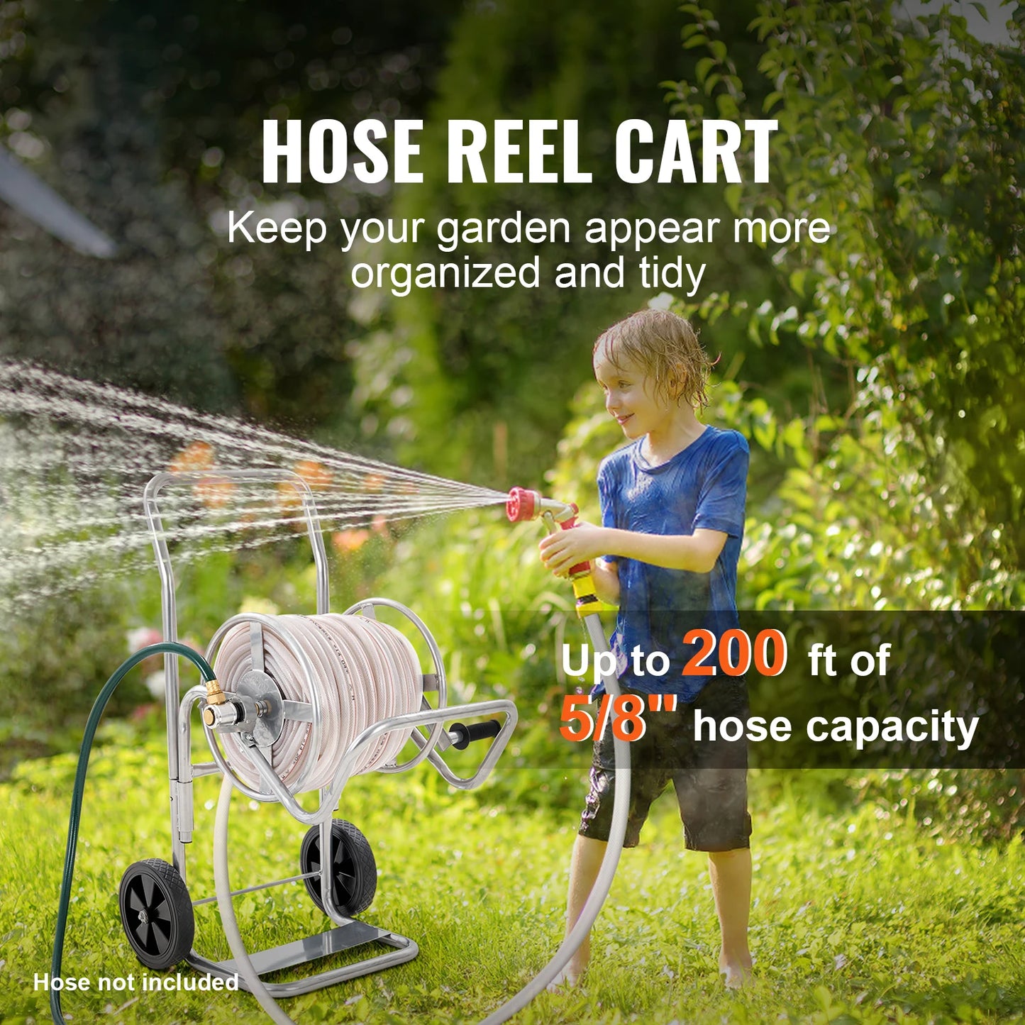 Duty Powder-coated Steel Water Hose Cart