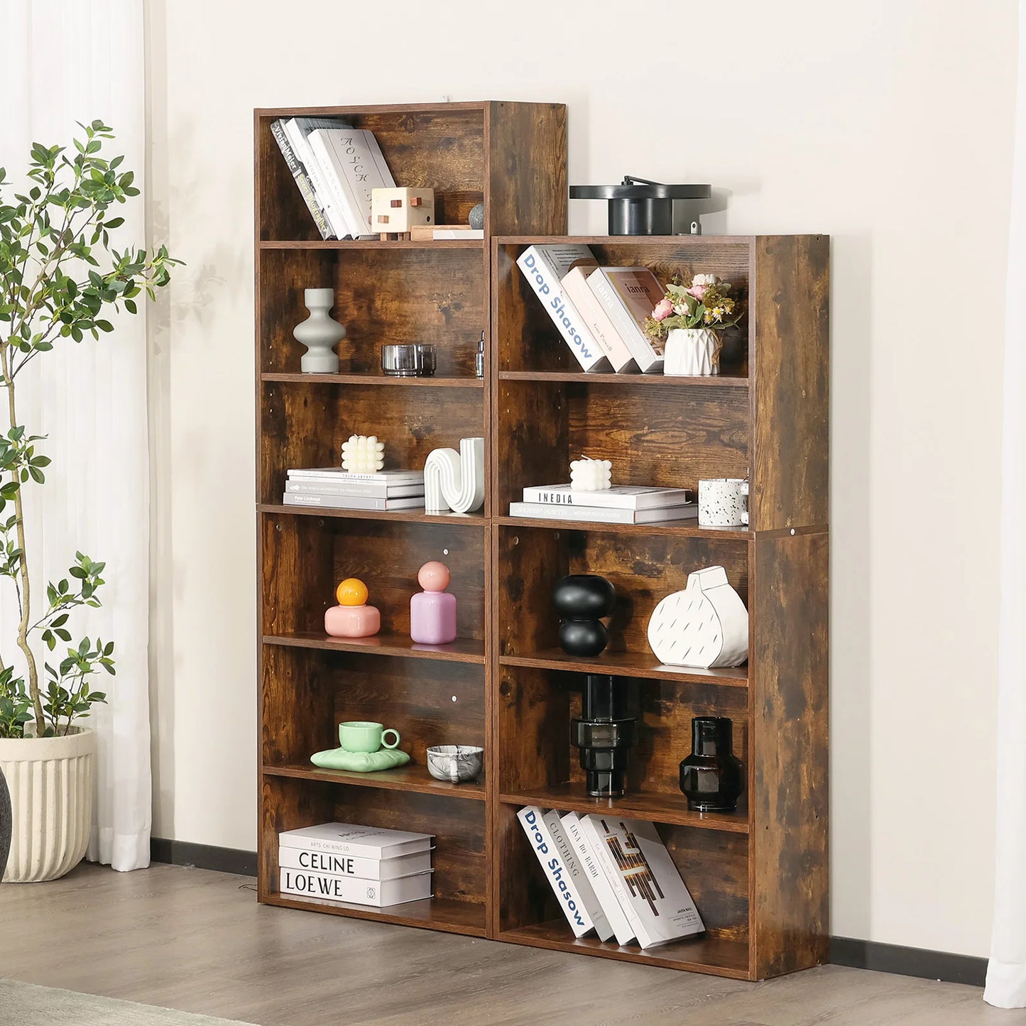 63 Inch Tall 6 Tier Wooden Shelf Bookcase