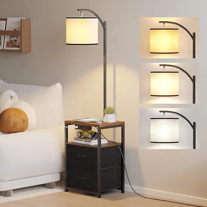 Floor Lamp with Table & 2 Drawers with 3 Color Temperature Led Bulb