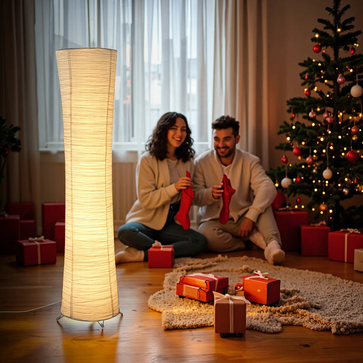 paper and chrome-plated standing floor lamp