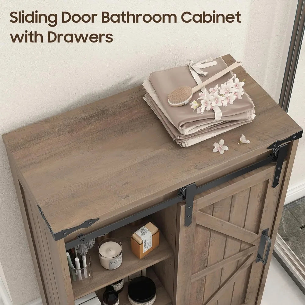 Rustic Grey Cabinet with Drawer for Bathroom, Kitchen, Living Room