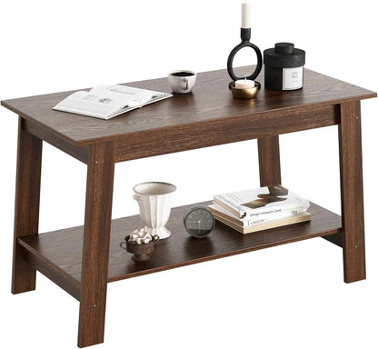Rustic Farmhouse Wood Coffee Table with Storage Shelf