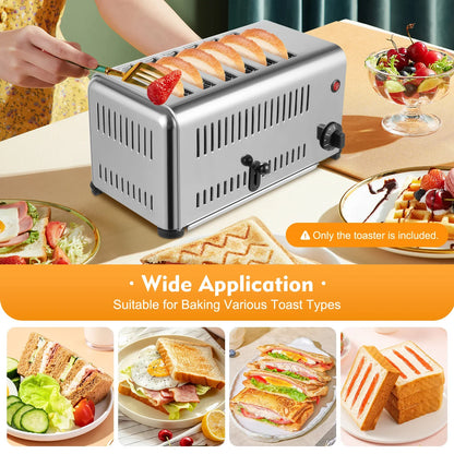 6 Slice Wide Slot Stainless Steel Toaster
