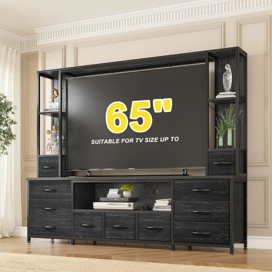 Large Wall Unit Entertainment Center with 11 Fabric Drawer