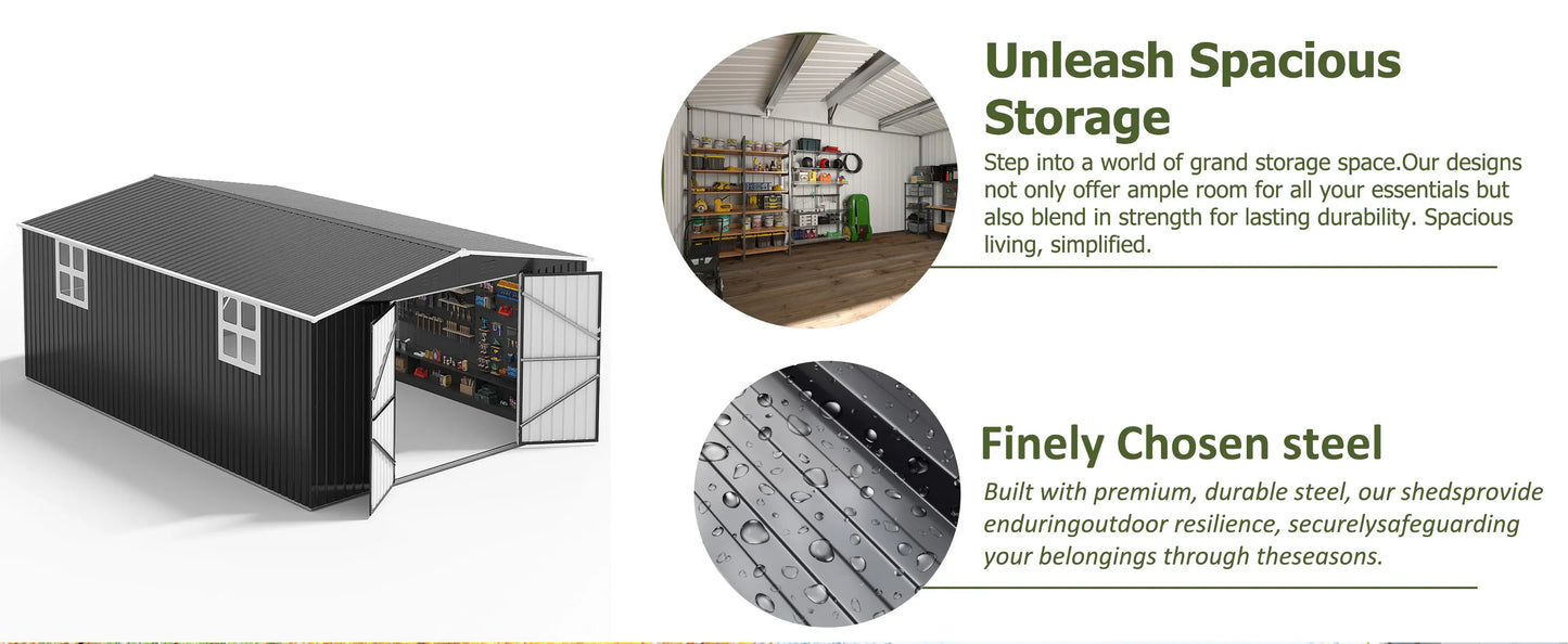 10x10~12x18FT Outdoor Heavy-Duty Frame Shed
