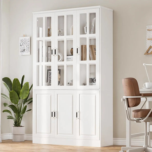 78.7" Tall Kitchen Pantry Storage Cabinet with Glass Doors