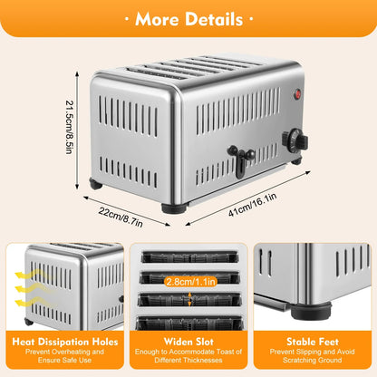 6 Slice Wide Slot Stainless Steel Toaster