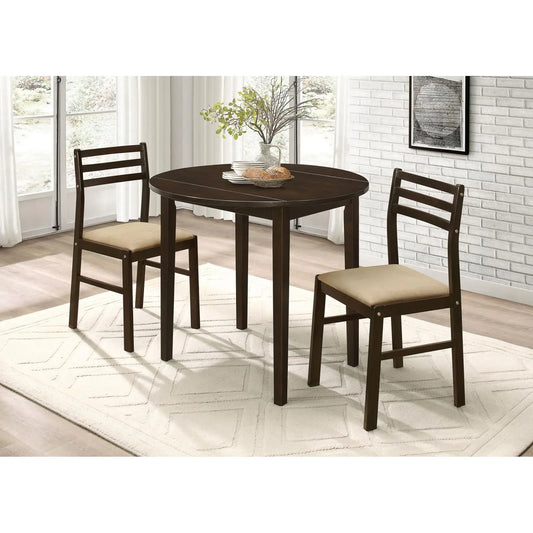 Cappuccino and Tan 3-Piece Drop Leaf Dining Set