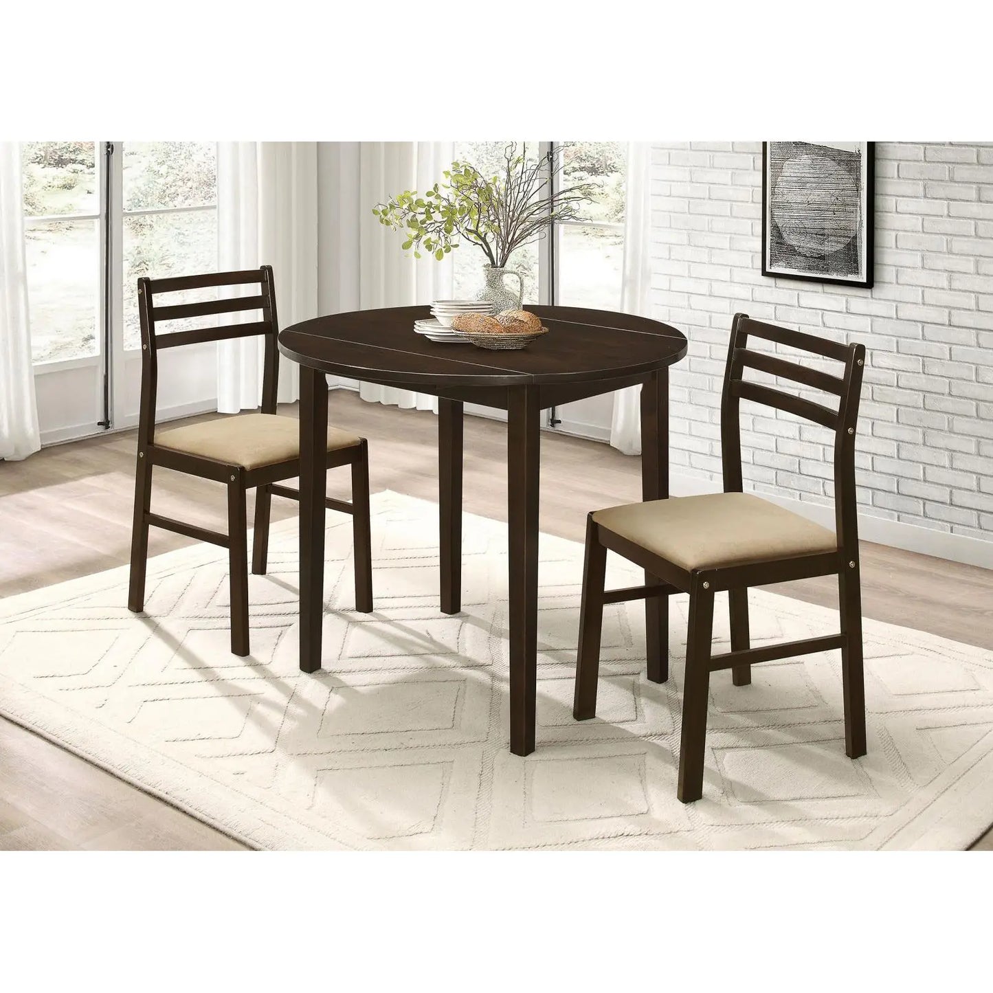 Cappuccino and Tan 3-Piece Drop Leaf Dining Set